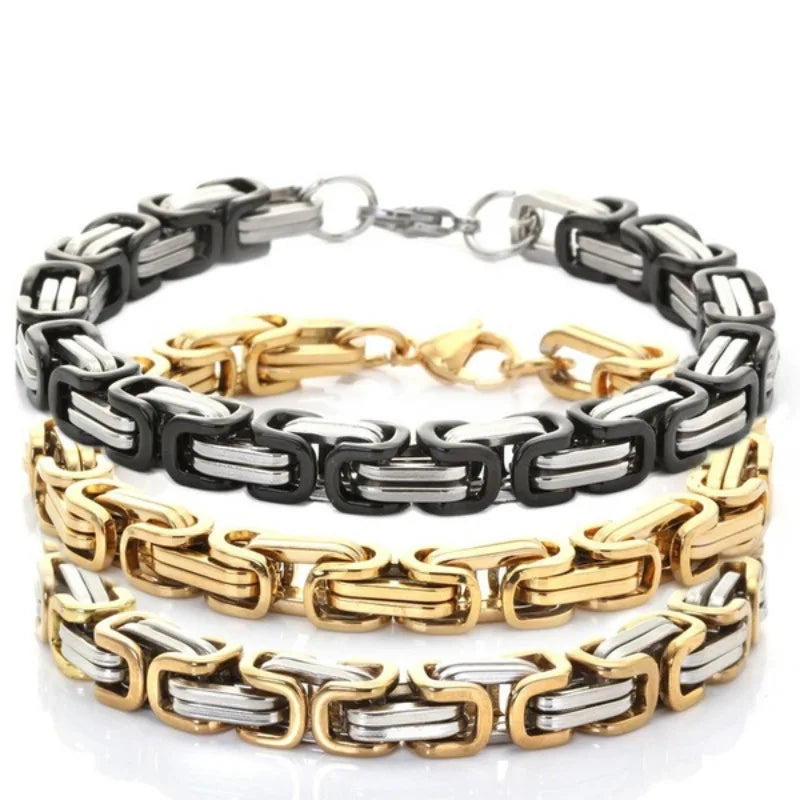 Hot Selling Fashion Jewelry Bracelet Stainless Steel Gold Black Plated Chunky Hip Hop Bracelets for Men