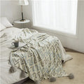 New Design Pom Pom Tassel Style 100% Cotton Super Soft Cotton Knitted Throw Blanket BLK