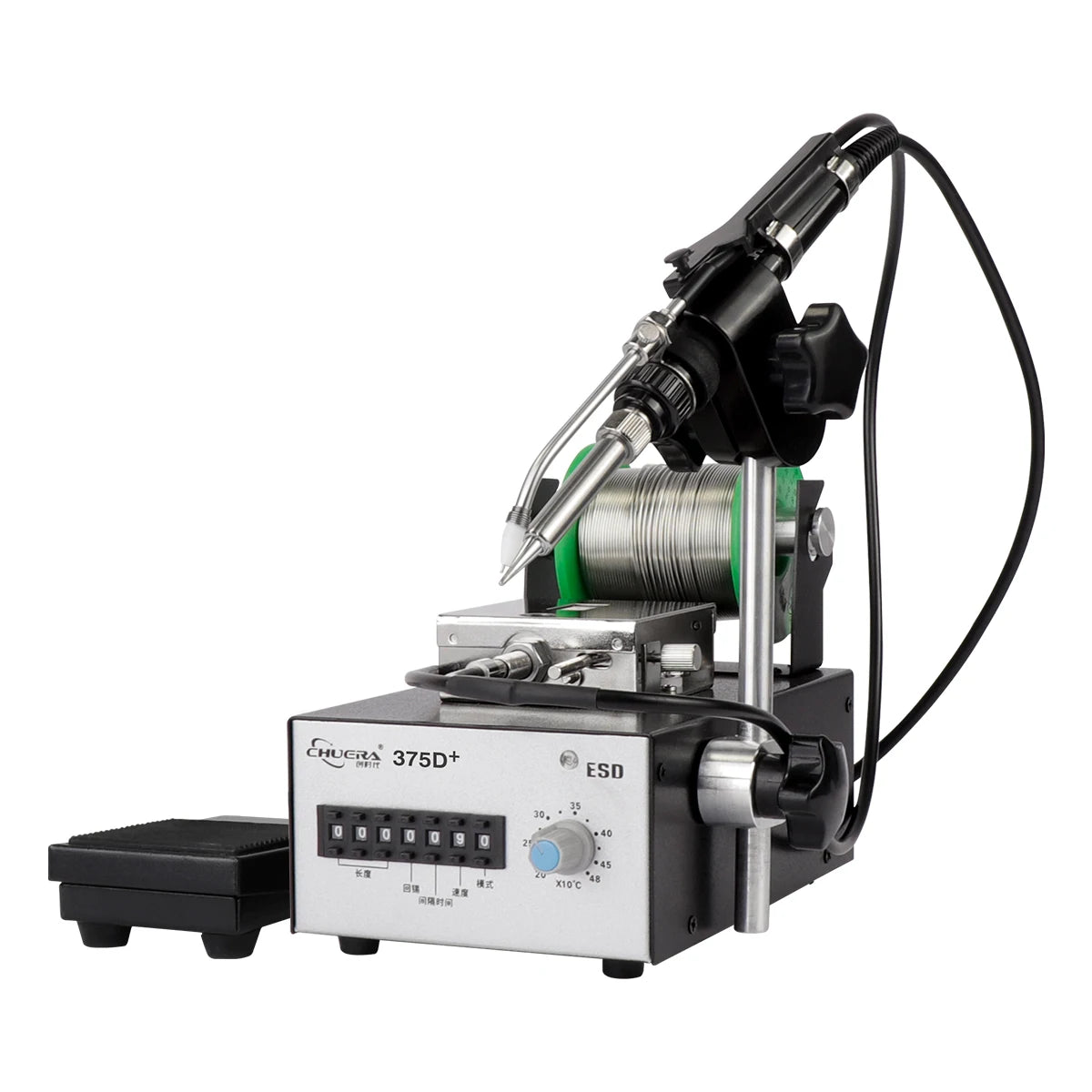 Chuera 375 A+ B+ C+ 75W Automatic Tin Wire Feeder Soldering Station Hand or Foot Press Control ESD Feeding Tin Soldering Machine