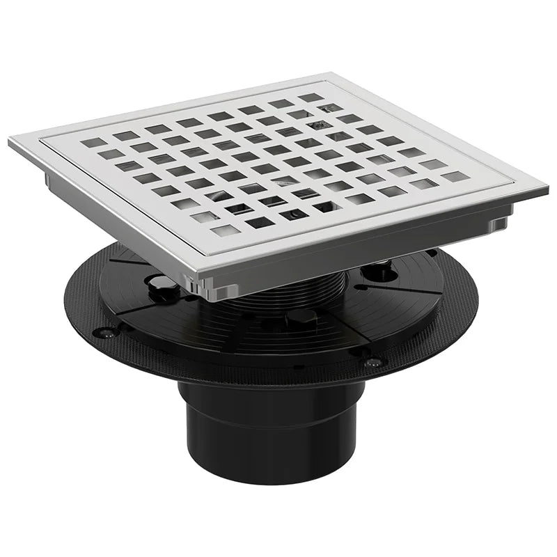 Factory Wholesale 6 Inch Square 304 Stainless Steel Brushed Bathroom Linear Drain with Flange Vertical Outlet Shower Floor Drain