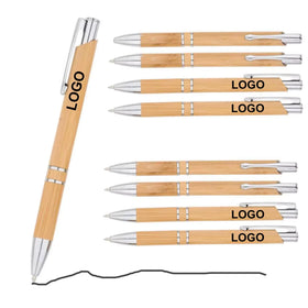 Custom Logo Bamboo ECO Retractable Ballpoint Pens 1.0mm Refill for School Stationery Gift Writing Promotions