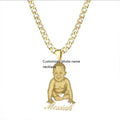 Customized Creative Women's Cartoon Character Zircon Pendant Necklace with Personalized Stainless Steel Name Plate-Gift Jewelry