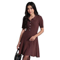 Spring Summer Retro Solid Color Knit Dress Elegant Turn-down Neck Button A-line Knitted Sweater Dress Knitted Dress for Women