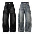 Mens Wide Leg Jeans American Retro Washed Jeans Men Baggy Distressed Patchwork High Street Black Jeans for Men