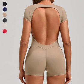 One Piece Yoga Short Jumpsuits Women Hollow Out Backless Soft Fitness Body Gym Fitness Romper Quick Drying Workout Bodysuits