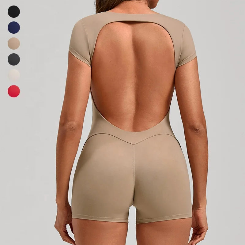 One Piece Yoga Short Jumpsuits Women Hollow Out Backless Soft Fitness Body Gym Fitness Romper Quick Drying Workout Bodysuits