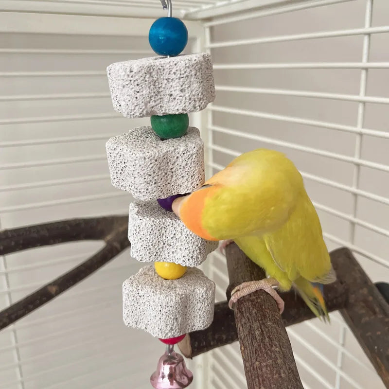 Eco-Friendly Natural Volcanic Molar Stone Small Animal Pet Molar String Bite Toy for Parrots Hamsters Guinea Pigs Totoro Rabbits