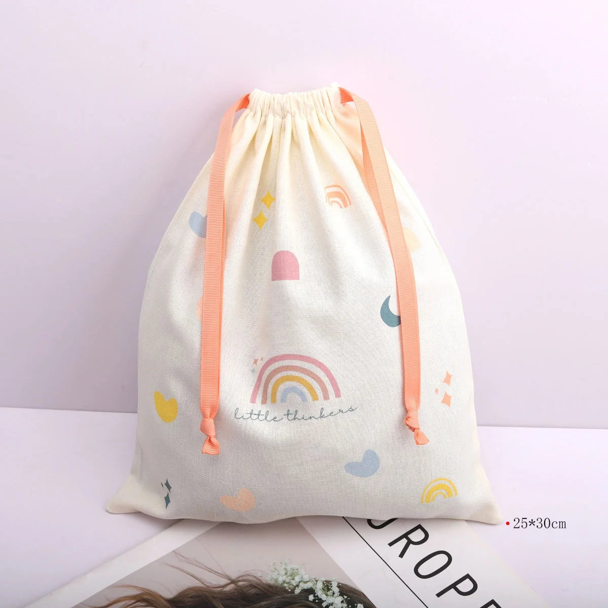 Hot Sale Beige Cotton Linen Stationery Toy Storage Bag Reusable Custom Logo Printed Muslin Gift Book Storage Dust Pouch