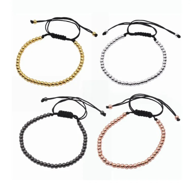 Adjustable 4mm Stainless Steel Bead Bracelet 46pcs Ball Beaded Handmade Silver Gold Black Rose Plating Jewelry Gift