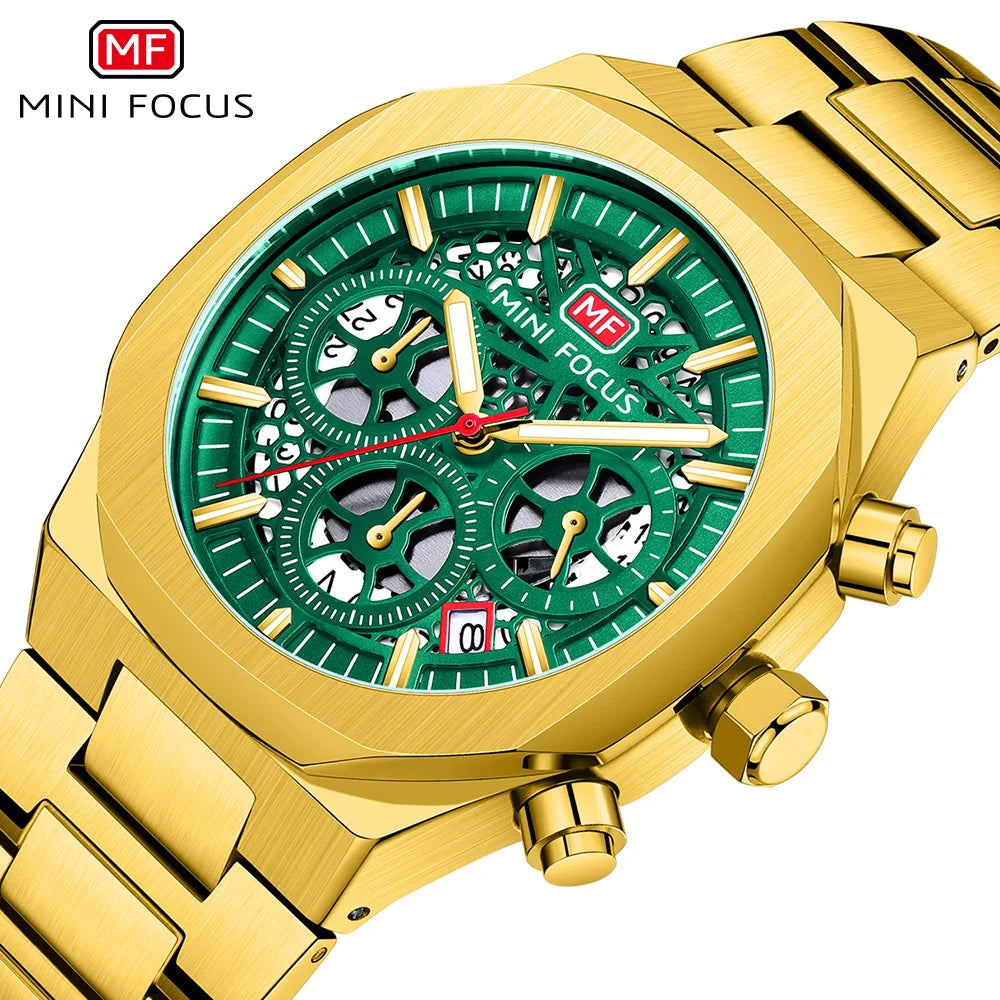 MINI FOCUS Watch Men Reloj Chronograph Stainless Steel Bracelet Waterproof Quartz Man Watches Sport Luminous Men's Wrist Watch