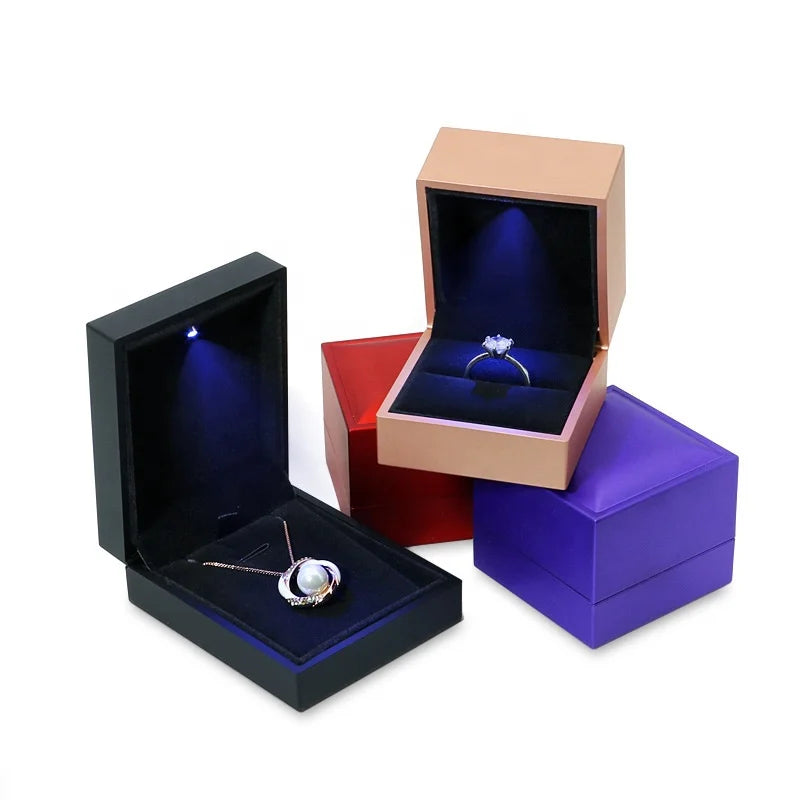 Wholesale Jewelry Packaging Box Customized With LED Light Jewelry Logo Box Blue Ring Box