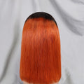 1BT350 Colored 100% Human Hair Straight Bob Wig 200% Density 13x4 Lace Full Frontal Black Roots Bob for Black Women