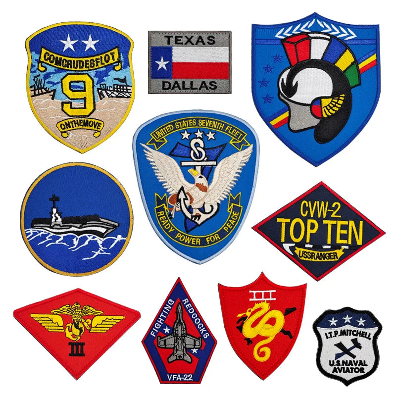 Top Gun 2 US Badge Embroidery Patches Flight Carrier Commemorative Medal Hook&Loop Patch