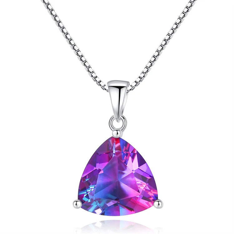 Hot Sale Rainbow Gemstone Heart Shape Pendant 925 Sterling Silver CZ Diamond Gemstone Necklace for Women