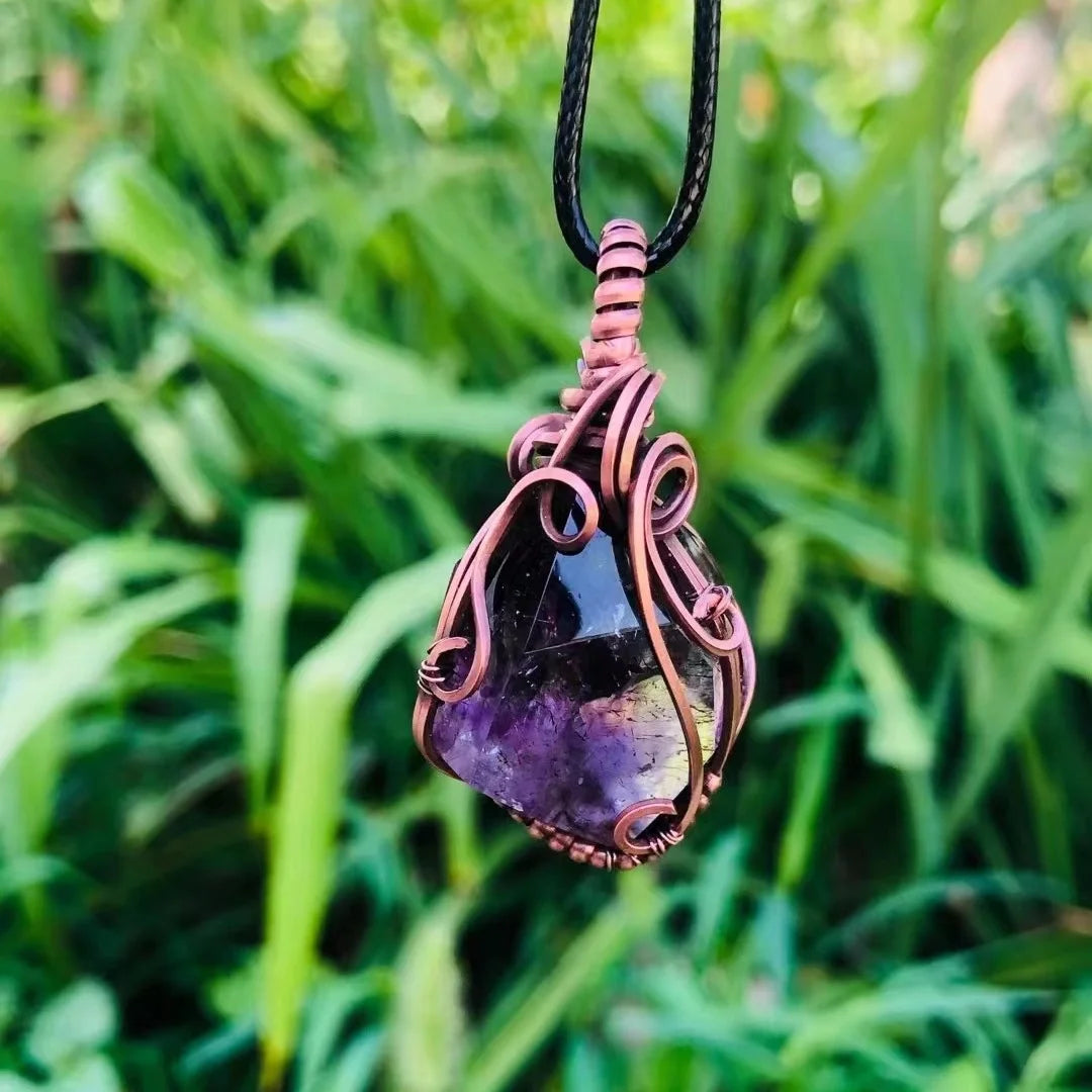 Hand Made Vintage  Wire Wrapped Natural Spiritual  Crystal Healing Stone Fine Jewelry  Super Seven Pendant