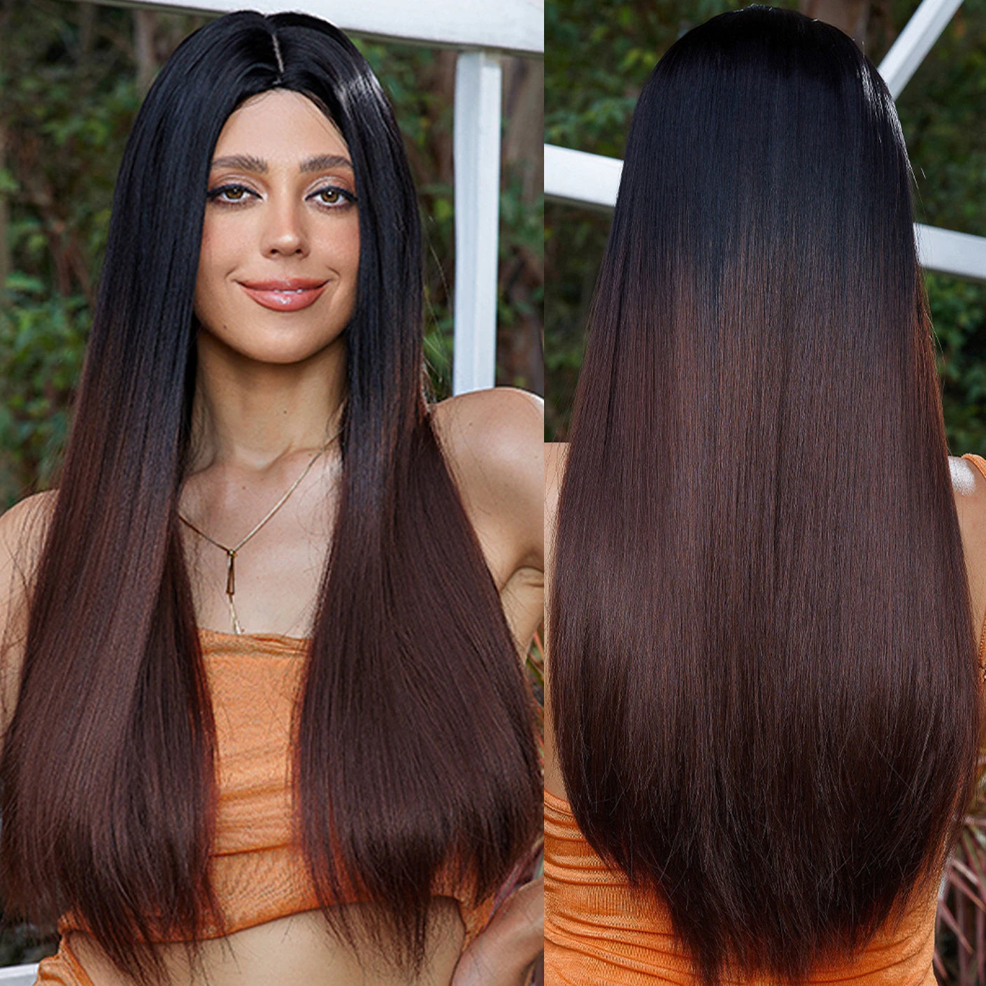 Future Chemical Fiber Straight Hair Without Bangs Synthetic Wig Long Silk Straight Gradient Wig Natural Realistic Wig