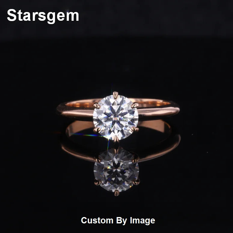 Starsgem 14K Real Gold Jewelry 1.0 Carat Synthetic Lab Grown Lab Diamond Engagement Ring
