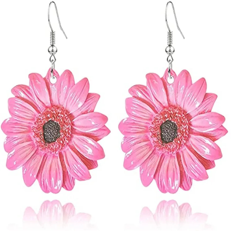 2022 Fashion Earrings for Teen Girls Pendant Acrylic Earrings Stainless Steel Sunflower Drop Earrings for Women