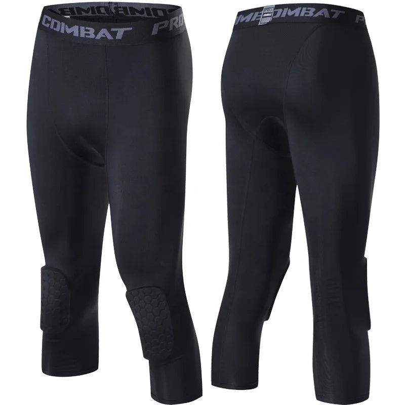 Men's Beehive Cushioned Compression Pants Leggings Long Knee Running Tights Support Fitness Sports Jogging Shorts