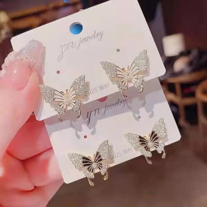 Delicate Lady Sweet Senior Sense Earrings Micro-encrusted Zircon Butterfly Temperament Earrings