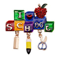 Custom I LOVE SCHOOL Letter Rhinestone Brooch Scissors Pencils Enamel Charm Pin Alloy Accessory for Teachers Parties Weddings