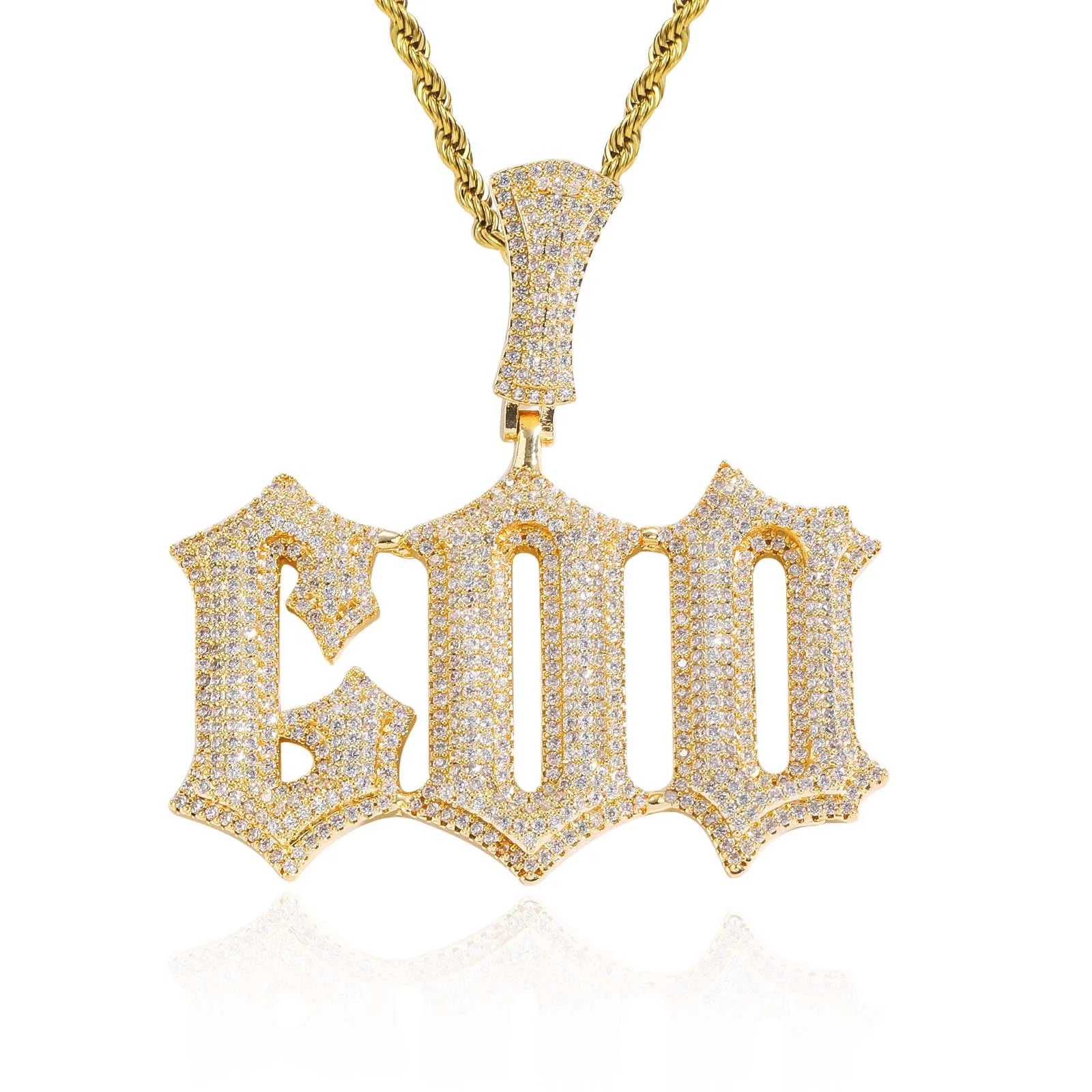 Top Hip Hop Buddhism Initials Necklace Personalised Double Layer CZ Zircon Bling Gold Plated Brass Rope Chain Name Pendant Party