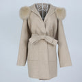 OFTBUY 2024 Women's Winter Jacket Oversize Loose Cashmere Wool Blends with Natural Fox Fur Collar Long Outerwear with Belt