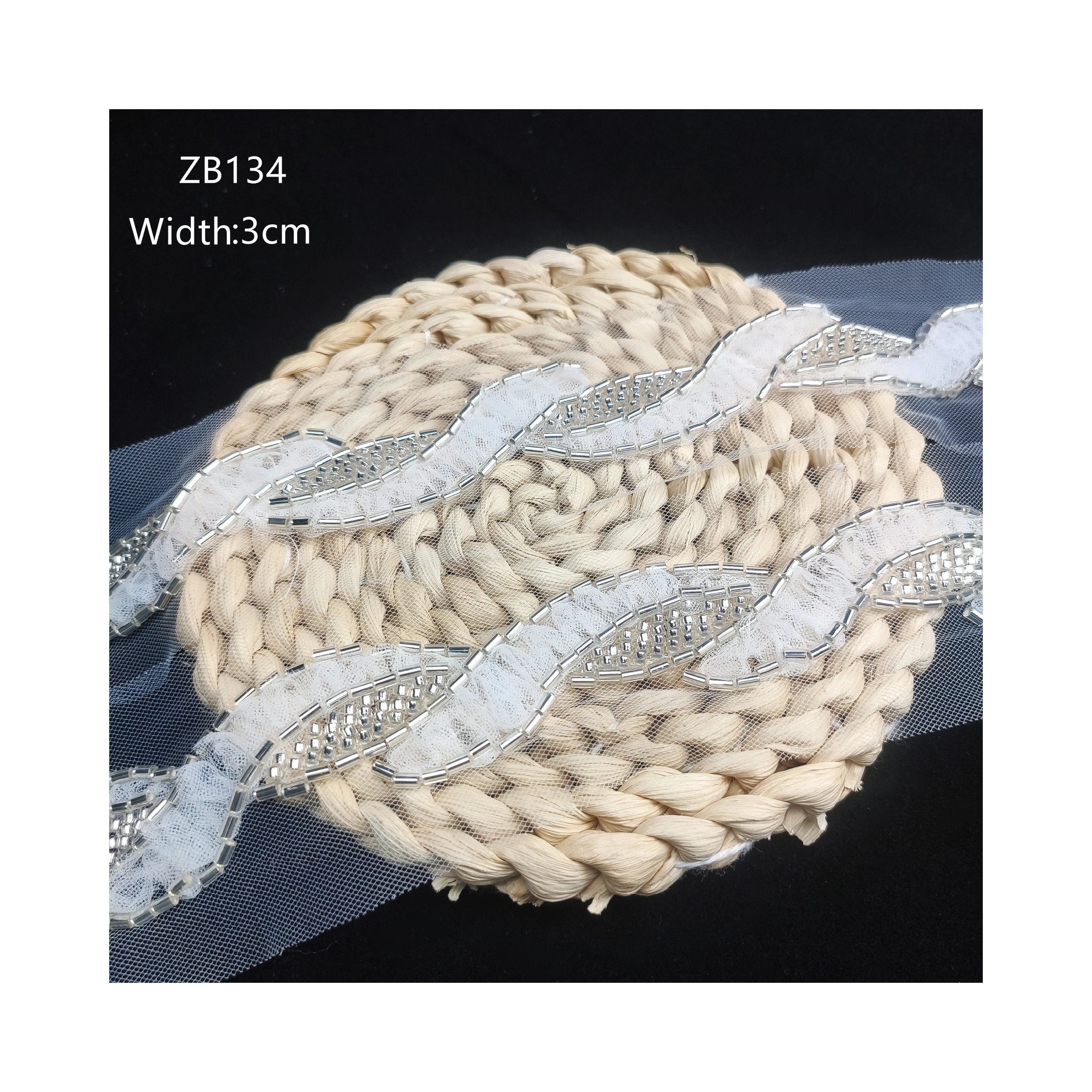 Wholesale Price Embroidery Lace Fabrics for Clothing Material With Beads and Pearl for Bridal Belt Wedding Dresses Evening Go