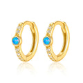 Classic Fashion Gold Plated 925 Sterling Silver Fine Jewelry Ear Buckle Blue Opal Huggies 925 Silver Hoop Earrings