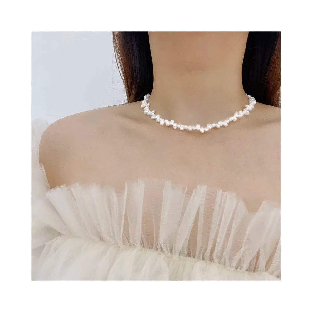 Haiyang 4-5 mm Baroque Freshwater Pearl Necklace French Luxury Beaded Choker with Real Gold Plating Trendy Link Chain