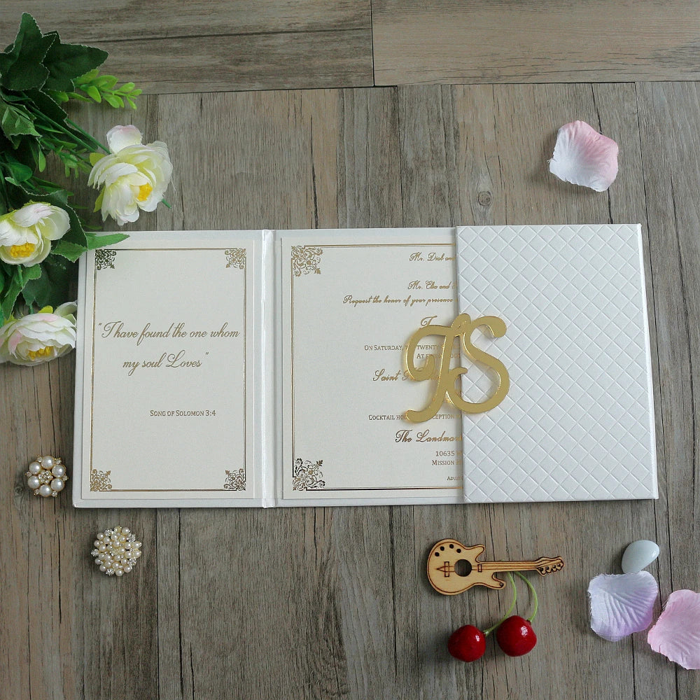 Luxury Classy Monogrammed Gate Fold Grey Board Wedding Invitation Card with Acrylic Letter Monogrammes
