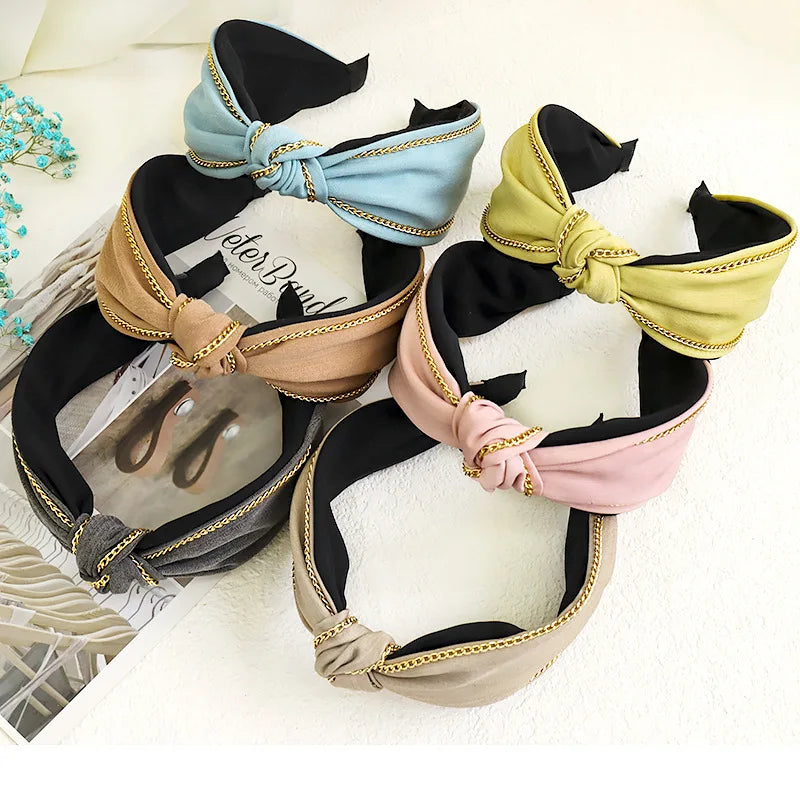 New Arrivvals Fashion Korean Women Outdoor Hair Accessories Plain Color Go Head Hoop Fabric Wide-brimmed Knot Headband