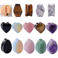 WaterDrop Teardrop Heart Hexagon Shape Amethyst Stone Flesh Tunnel Ear Expander Stretcher Body Piercing Jewelry for Wedding