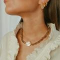 Fashion Jewelry Hip Hop Pearl Pendant Necklace 18K Gold Plated Waterproof Fine Necklace Women Stainless Steel