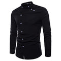 RNSHANGER European Single Breasted Long Sleeve Dress Shirt for Men New Mandarin Collar Solid Color Button Casual Shirts