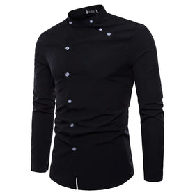 RNSHANGER European Single Breasted Long Sleeve Dress Shirt for Men New Mandarin Collar Solid Color Button Casual Shirts
