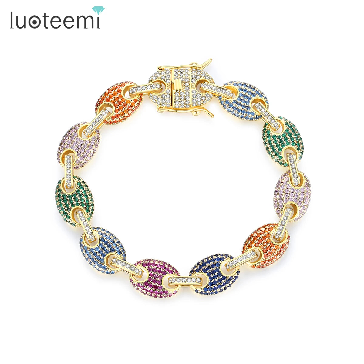 LUOTEEMI Charm Bangle Beaded Custom Gold Cuban Link Jewelry Woman Designer Copper Chain Man Bracelet