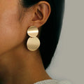 New Fashion Retro Metal Disc Double Circle Earrings Simple Geometric Round Long Dangle Female Earrings