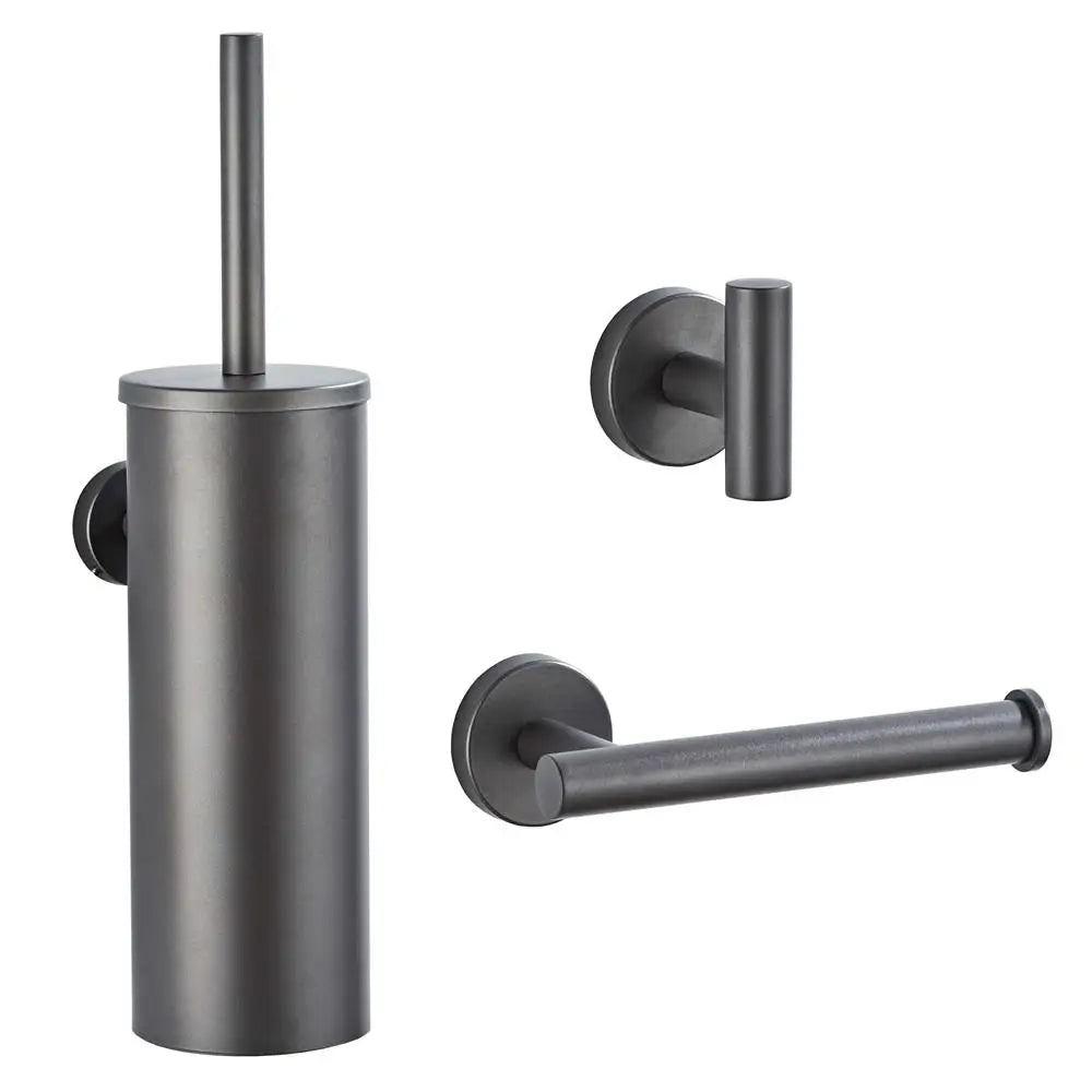 Wall Mounted 304 Stainless Steel Toilet Brush Holder Grey Metal Towel Bar and Rack Includes Toilet Paper Bathroom Accessories
