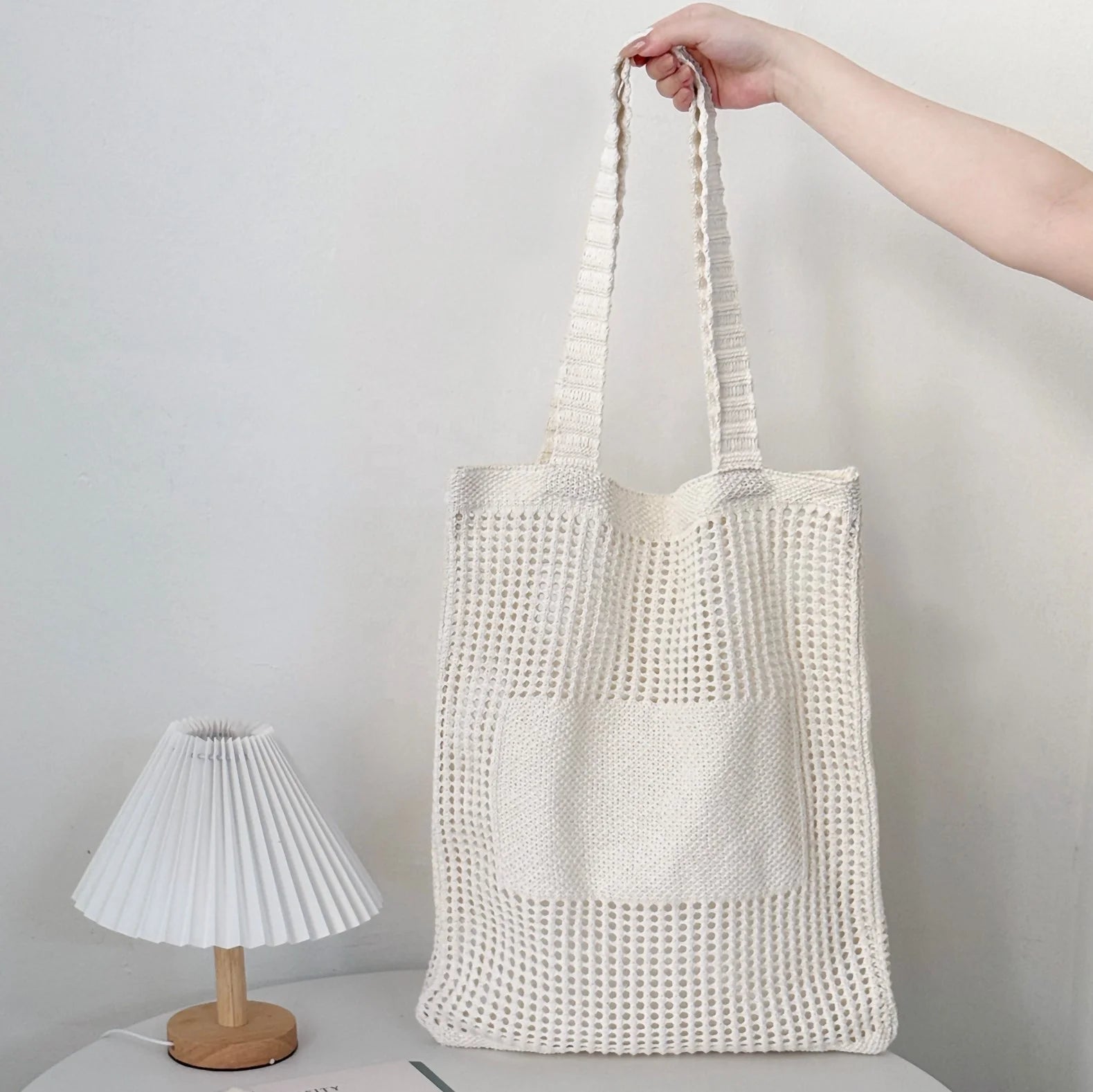 2024 Women's Vintage Embroidery Tote Bags Portable Simple Design Large Capacity Knitted Crochet Hollowed Beach Shopping Travel