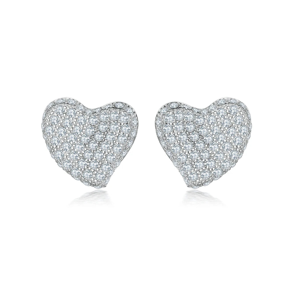 Fashion Jewelry 925 Silver Earrings Delicate Heart Shaped Zircon Earrings