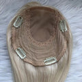 Full Cuticle Virgin Alighed Human Hair Topper Platinum 6x6.5" Silk Toppers with Weft for White Women Hair Piece Ready to Ship