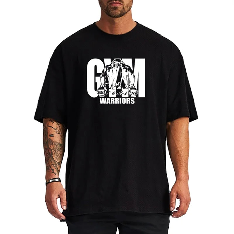 Custom Logo Men's Running Sports Loose Oversized T-shirt Fitness Short Sleeve Mesh Quick Dry Shirt Gym Bodybuilding Workout Tops