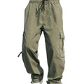 2022 Army Green 6 Flap Pocket Cargo Trousers Side Drawstring Waist Nylon Cargo Pants Men