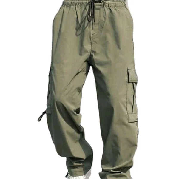 2022 Army Green 6 Flap Pocket Cargo Trousers Side Drawstring Waist Nylon Cargo Pants Men