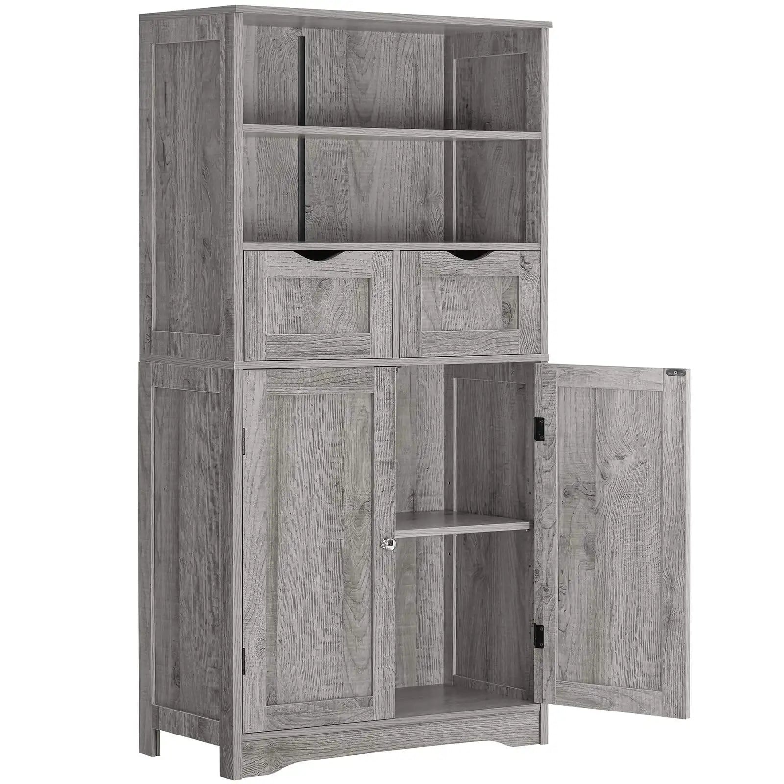 Modern MDF Tall Storage Sideboard Cupboard with 2 Adjustable Drawers for Home Kitchen Living Room Dining Area Storage Cabinet