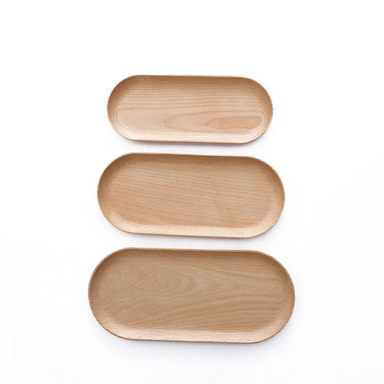 Custom Oval Shape Beech Wood Serving Tray Wooden Food Cake Sushi Bread Snack Tray