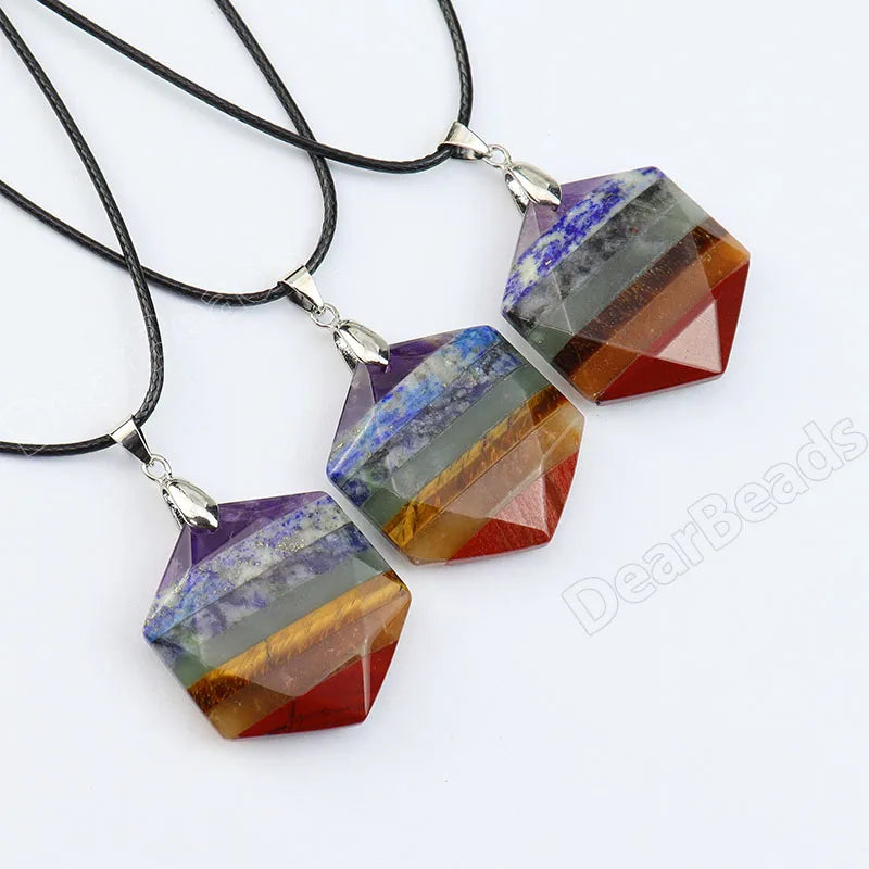 Natural Hexagon Chakra Crystals NECKLACES 7 Seven Chakras Hexagram Stone Gemstone NECKLACE for Women Girls