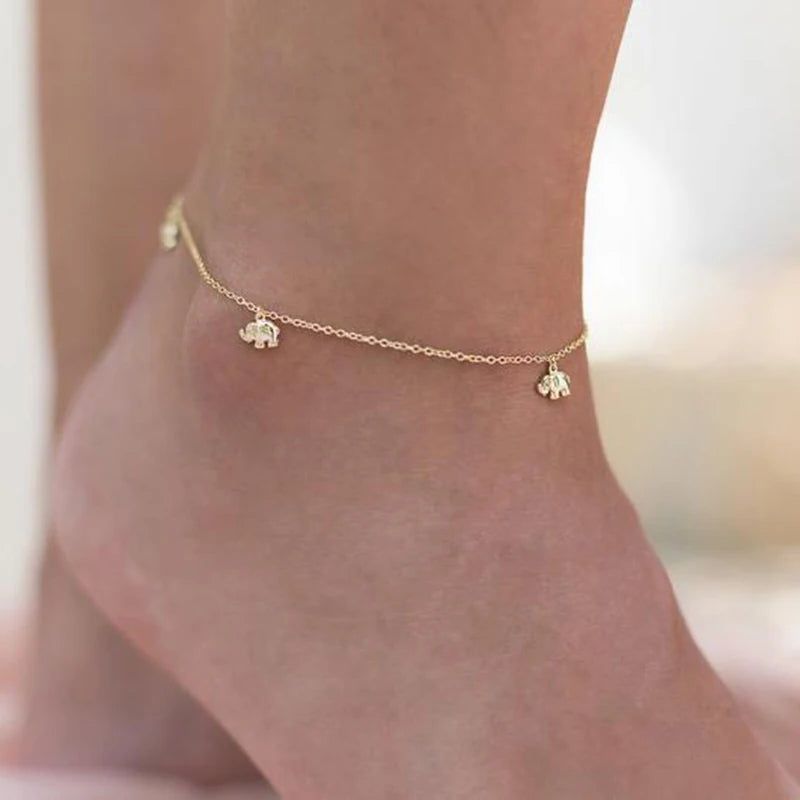 Fashion Jewelry Sterling Silver 925 Jewellery Animal Elephant Charm Diamond Zircon Gold Plated Anklets for Women