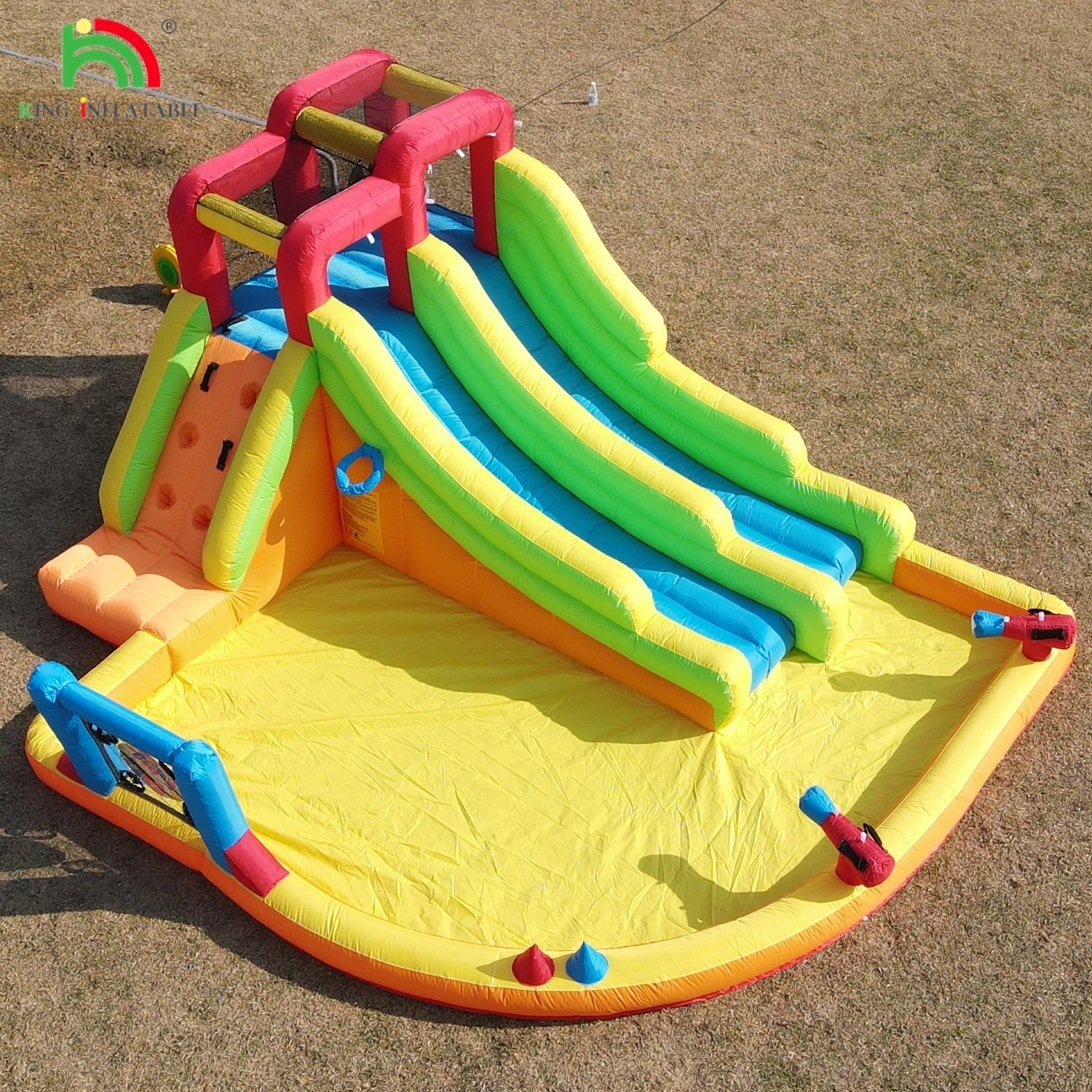Inflatable Bouncer Combo Bounce House Double Lane Inflatable Water Slide with Water PoolTrampolineShooting NetBasketClimbing